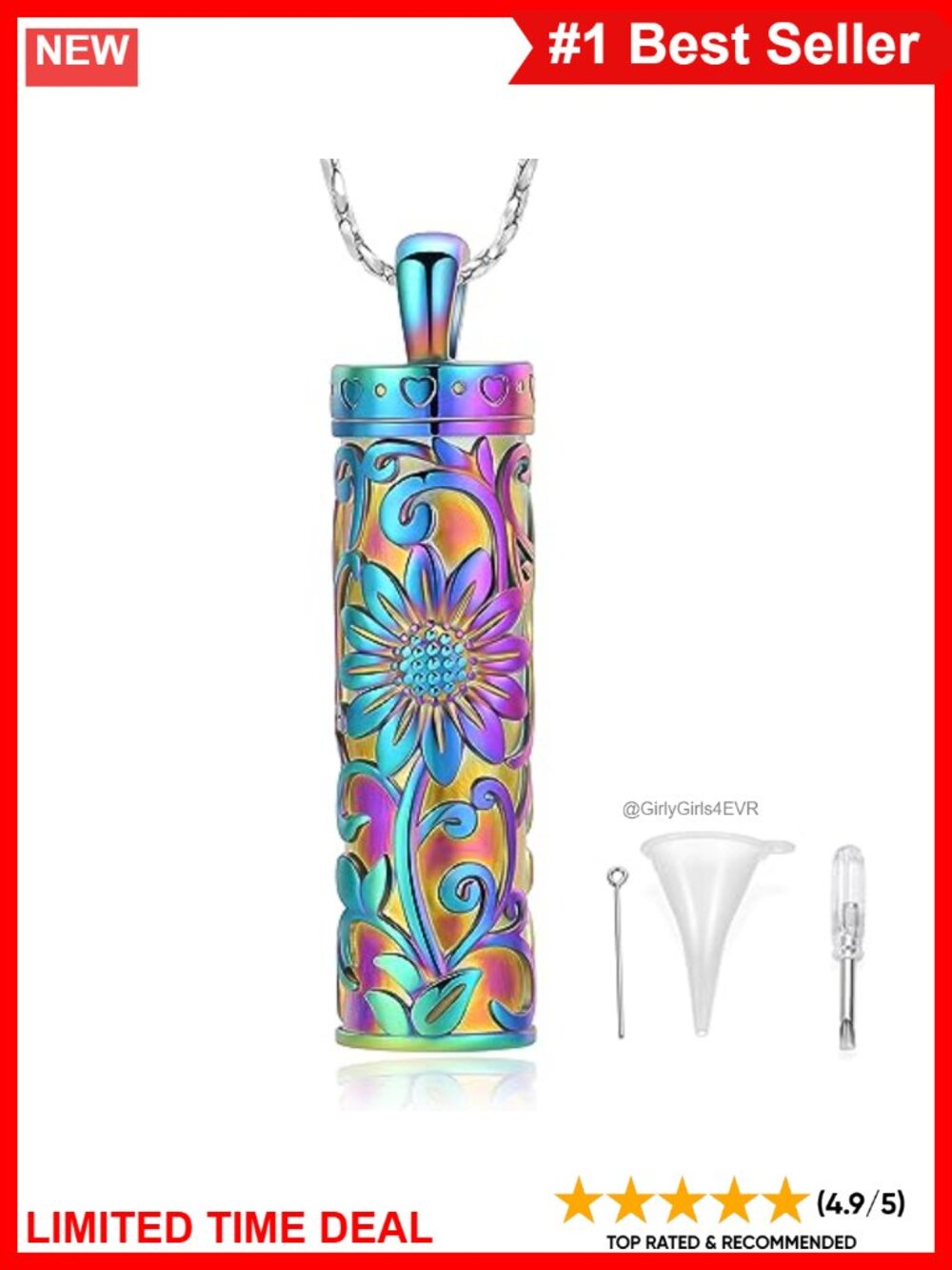 316L Stainless Steel Sunflower Urn Necklace Cremation Keepsake Pendant